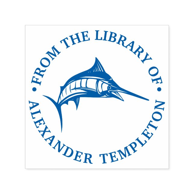 Leaping Marlin Nautical Ocean Library Book Name Självfärgande Stämpel (Design)