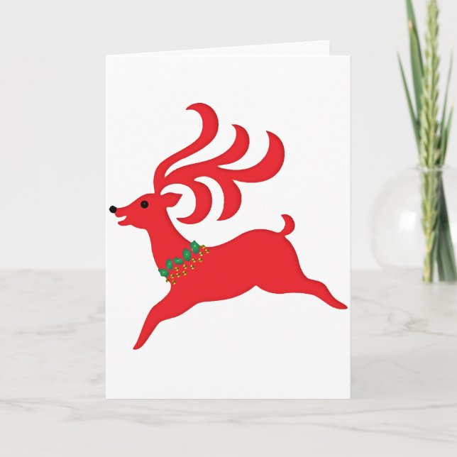 Leaping Red Reindeer Silhouette Helgkort (Framsida)