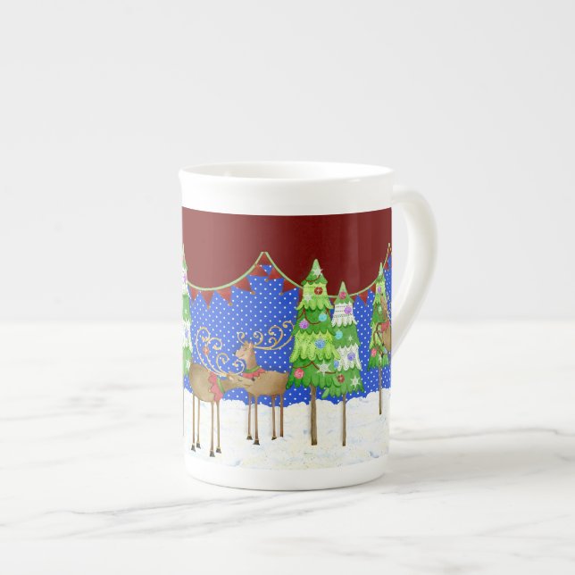Leaping Reindeer Julgran Pennant Banner Mugg Benporslin Mugg (Framsida höger)