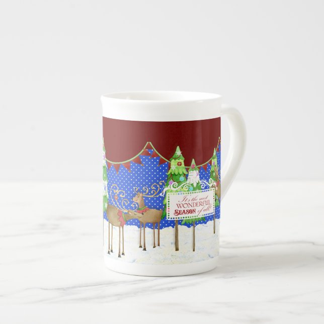 Leaping Reindeer Julgran Pennant Banner Mugg Benporslin Mugg (Framsida höger)