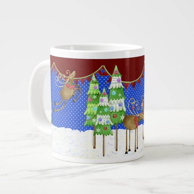 Leaping Reindeer Julgran Pennant Banner Mugg Jumbo Mugg (Framsida vänster)