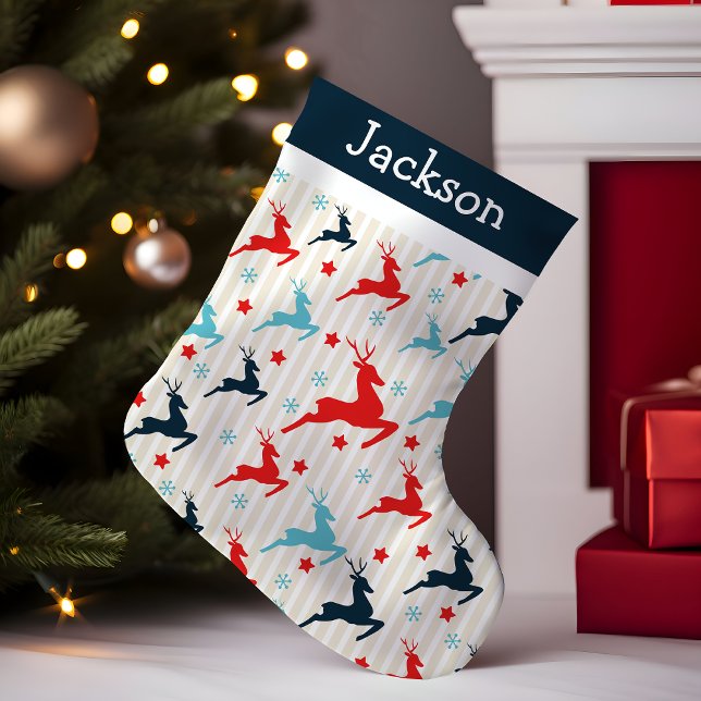 Leaping Reindeer Monogram Liten Julstrumpa (Skapare uppladdad)