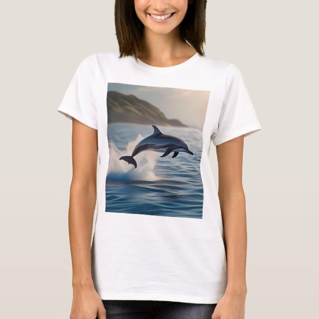 Leaping Solo Dolphin i havet. T Shirt (Framsida)