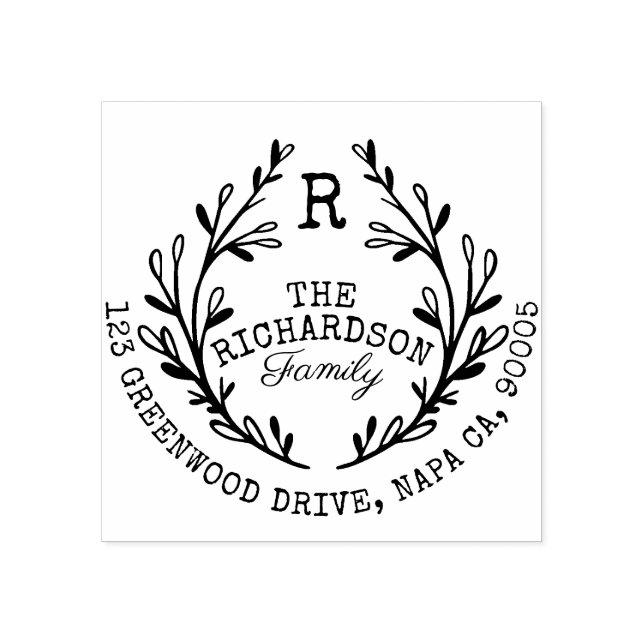 Learel Laurel Gren Wandan Monogram Family Adress Stämpel (Tryck)