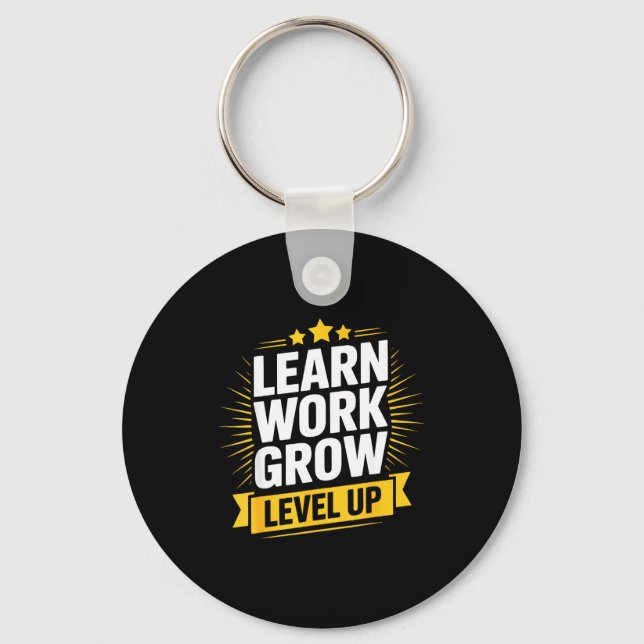 Learn Work Grow Level Up Motivational Growth Insra Nyckelring (Framsida)