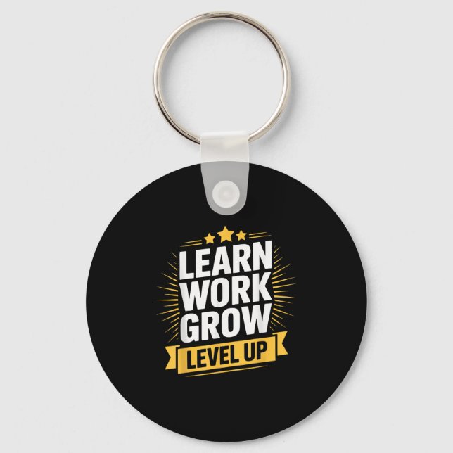 Learn Work Grow Level Up Motivational Growth Insra Nyckelring (Framsida)