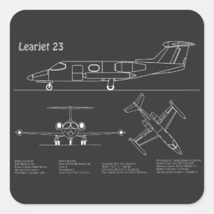 Learning 23 - Flygplan Blueprint Teckning Plans PD Fyrkantigt Klistermärke
