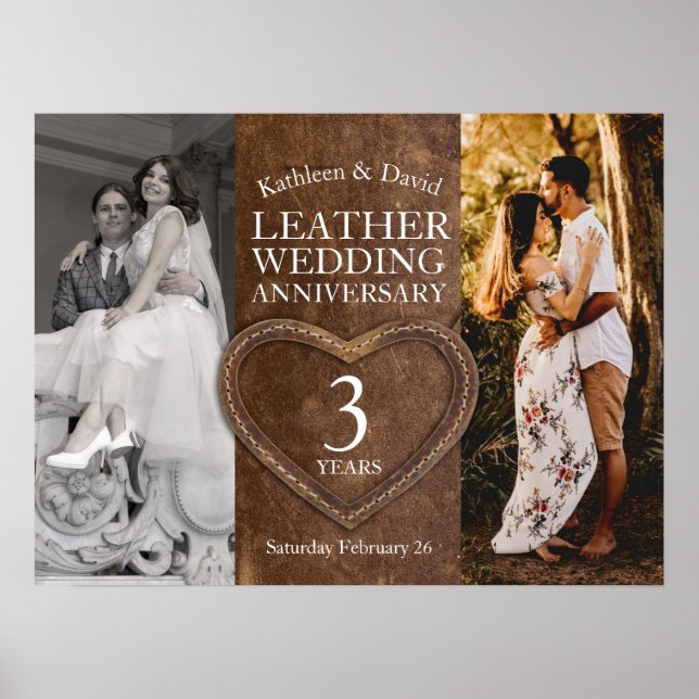 Leather 3rd wedding anniversary heart party poster (Framsidan)
