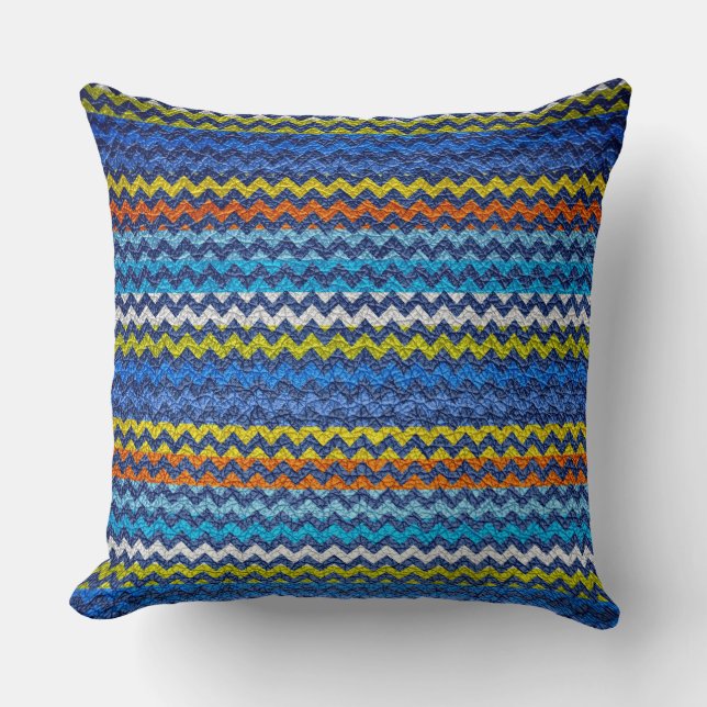 Leather Blue Chevron Rand Mönster Kudde (Framsida)