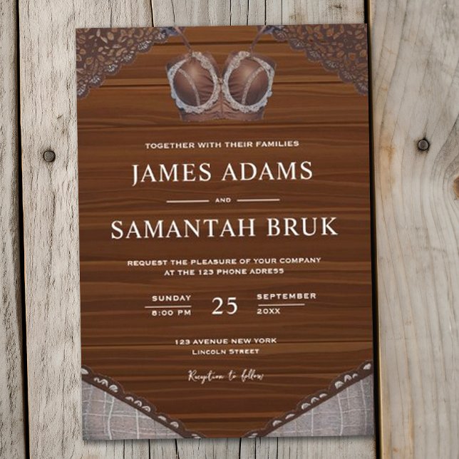 Leather Bra Rustic Wood String Ljus Bröllop Inbjudningar (Skapare uppladdad)