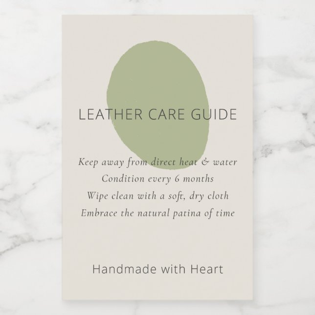 Leather Care Guide Sage Artisan 2x3 Custom Label Vinetikett (Enkel etikett)