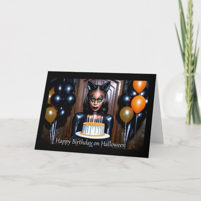 Leather Catshe - Halloween Birthday Helgkort (Framsida)