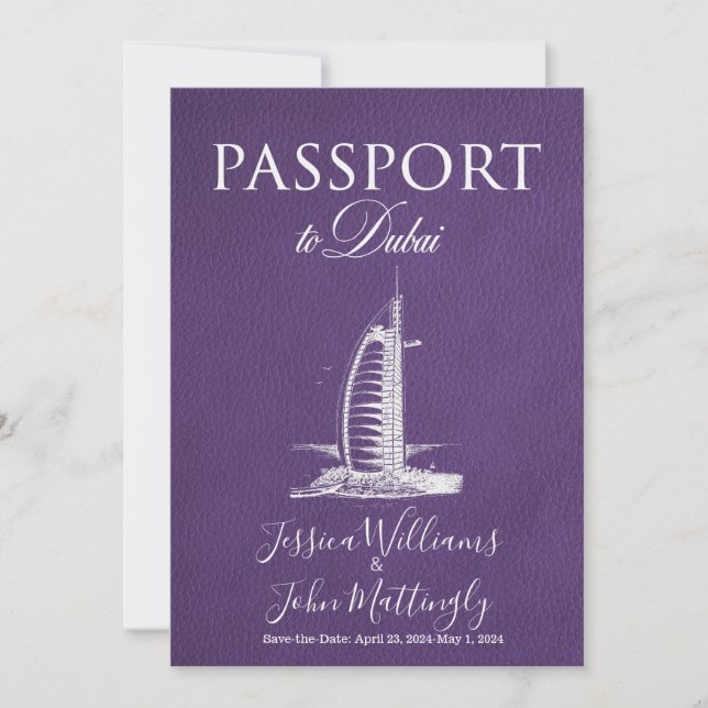 Leather Dubai Passport Bröllop spara datum Inbjudningar (Framsida)