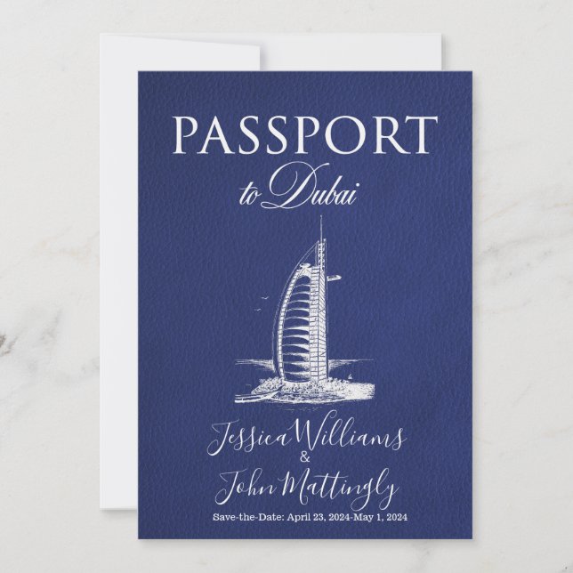 Leather Dubai Passport Bröllop spara datum Inbjudningar (Framsida)