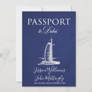 Leather Dubai Passport Bröllop spara datum Inbjudningar