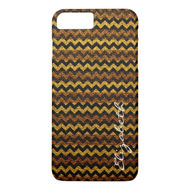 Leather Gult Brown Chevron Rand Mönster Case-Mate iPhone Skal (Baksida)