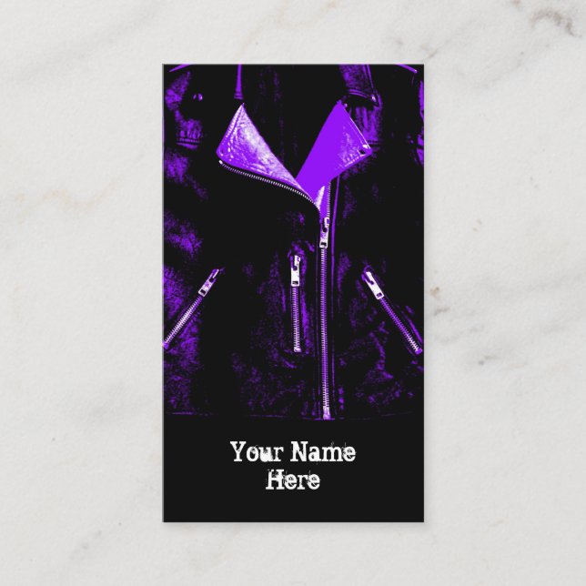Leather Jacka Lila affärskort Black porträtt Visitkort (Framsida)