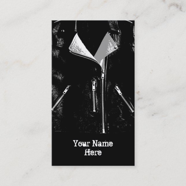 Leather Jacka White affärskort Black porträtt Visitkort (Framsida)