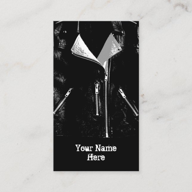 Leather Jacka White affärskort Black porträtt Visitkort (Framsida)
