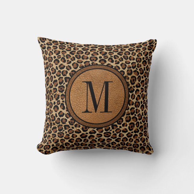 Leather Leopard Vintage Modern Boho Chic Monogram Kudde (Framsida)