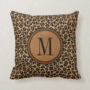 Leather Leopard Vintage Modern Boho Chic Monogram Kudde