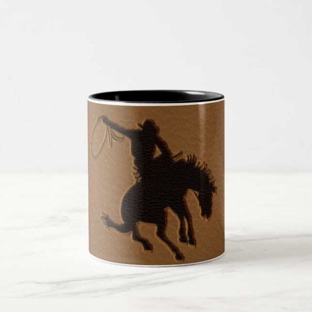 Leather Western Vilda western Rustic Land Cowboy Två-Tonad Mugg (Center)