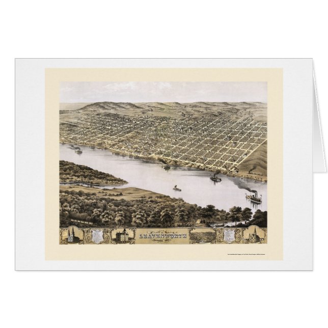 Leavenworth panorama- karta för KS - 1869 Hälsningskort (Framsidan Horizontal)