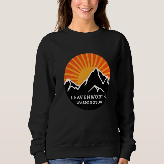 Leavenworth Washington Retro Sunset Mountains Vint T Shirt (Framsida)