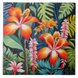 Leaves and Floral Flower Colourful Modern Art Kakelplatta<br><div class="desc">Add a touch of nature with this colourful exotic floral flower design with green leaf medley.</div>