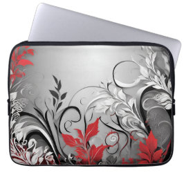 Leaves and Swirls Red Black White Electronics Bag Laptop Fodral
