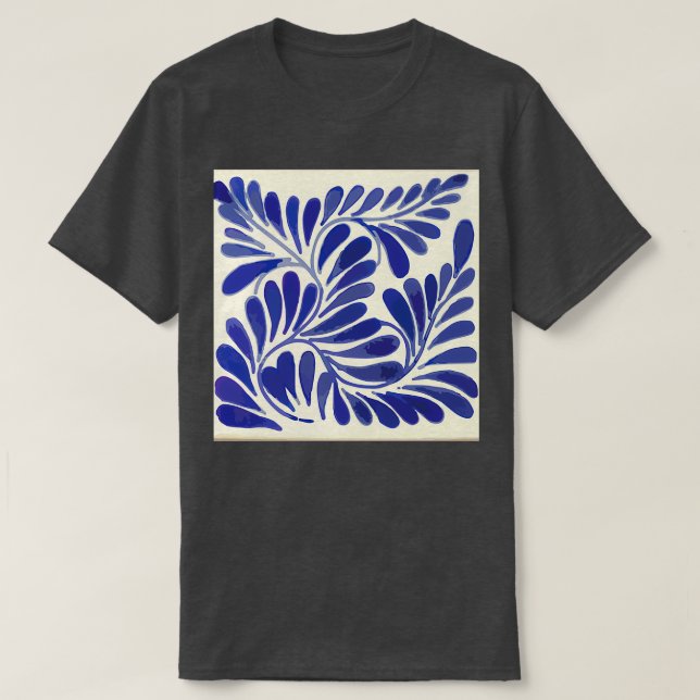 Leaves branch cobalt blue talavera tile clay inter t shirt (Design framsida)