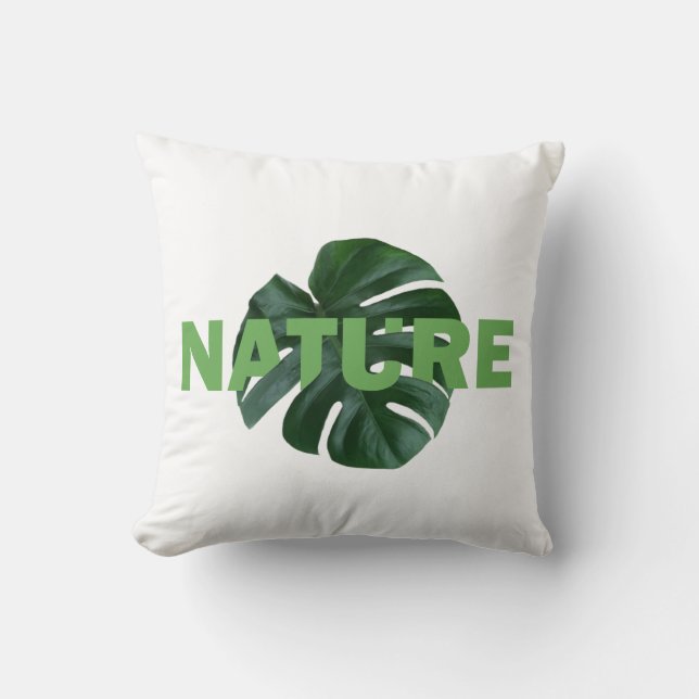 leaves monstera on white  throw pillow kudde (Framsida)