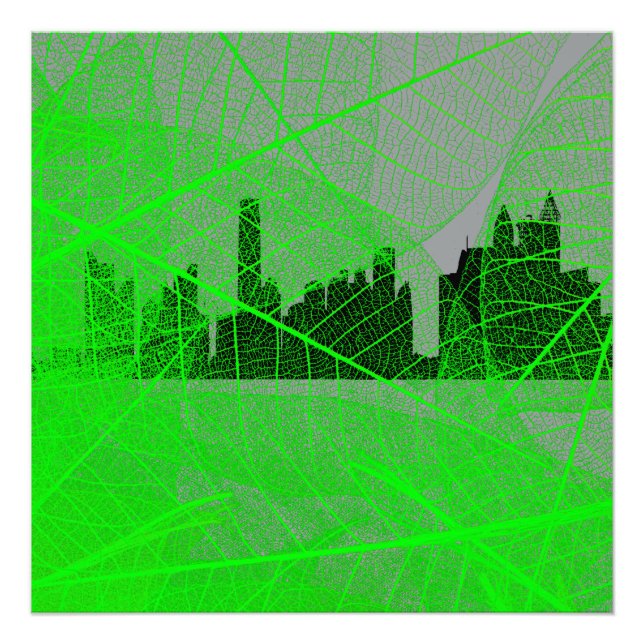 Leaves veins over the city skyline - Abstract Fototryck (Framsidan)