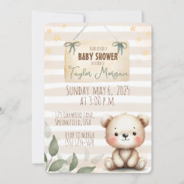 Leaves Watercolor Teddy Bear Inbjudningar