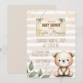 Leaves Watercolor Teddy Bear Inbjudningar
