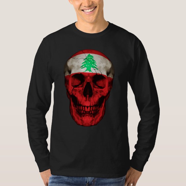 Lebanon Flag Skull Lebanese Roots Proud Patriotic T Shirt (Framsida)