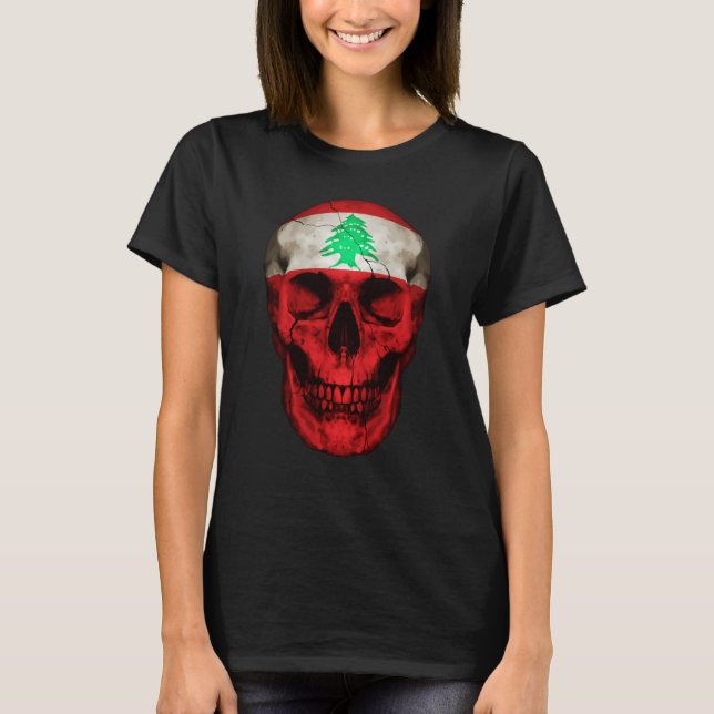 Lebanon Flag Skull Lebanese Roots Proud Patriotic T Shirt (Framsida)