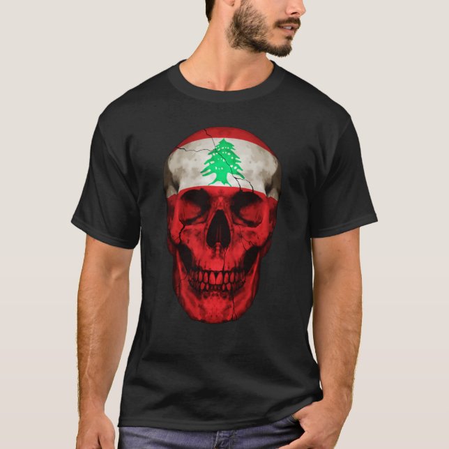 Lebanon Flag Skull Lebanese Roots Proud Patriotic T Shirt (Framsida)