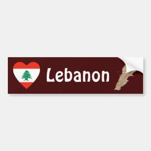 Lebanon Flagga Hjärta + Karta Bildstämpel Bildekal