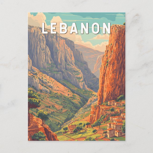 Lebanon Illustration Travel Art Vintage Vykort (Framsida)