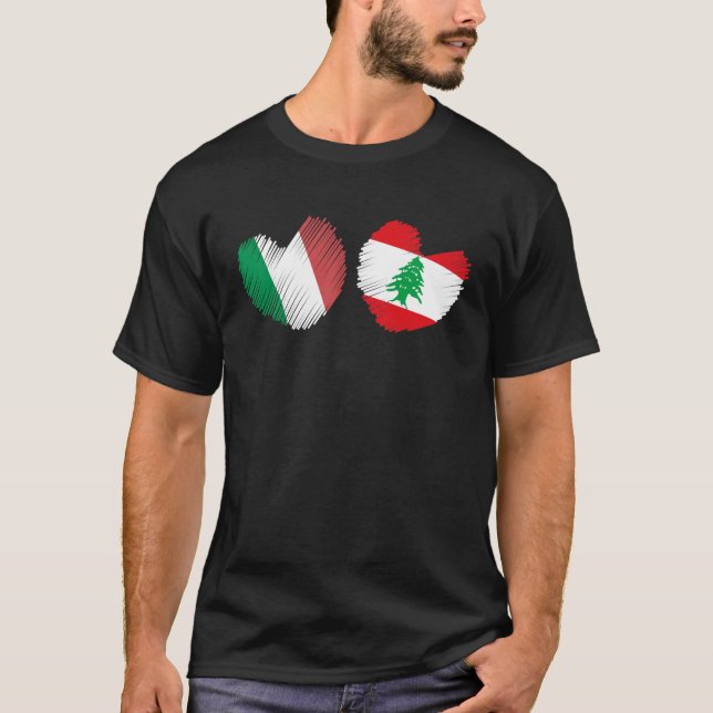 Lebanon Italy Heart Italian Flag Lebanese Flag Lov T Shirt (Framsida)