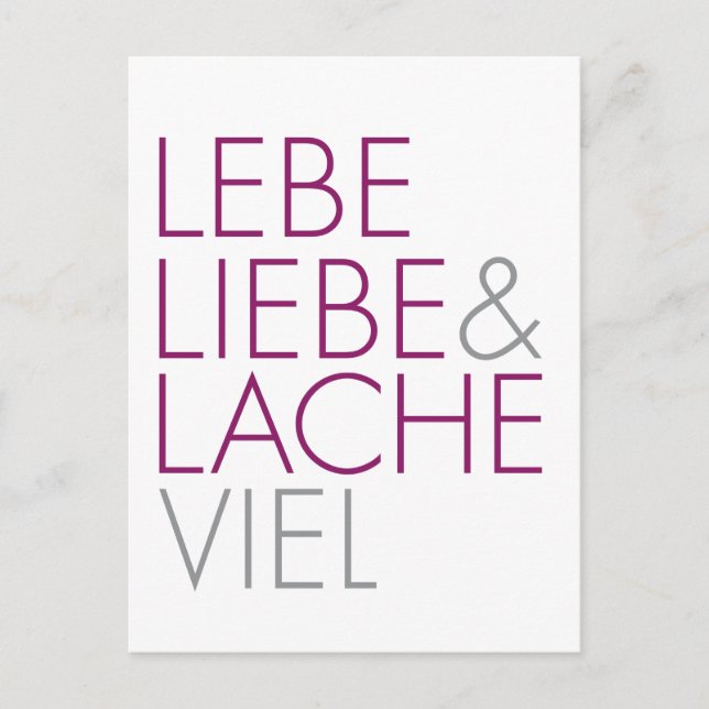 Lebe Liebe & Lache Viel Vykort (Framsida)