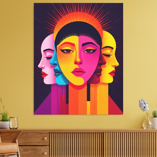 Lebendige abstrakte geometrische Köpfe Canvastryck (Insitu (Vardagsrum))