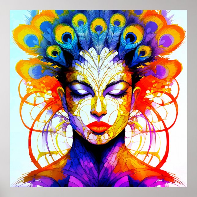 Lebendige Pfauenfeder-Schönheit Verschmelzung Poster (Framsidan)