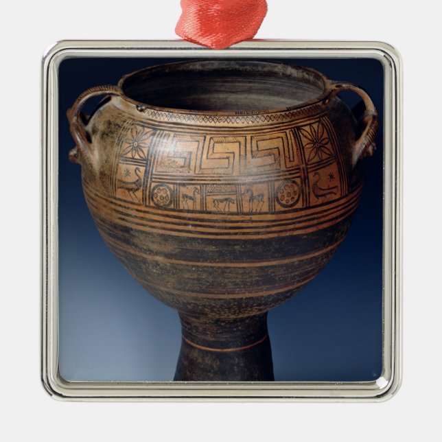 Lebes dekorerade med ett geometriskt mönster julgransprydnad metall (Framsidan)