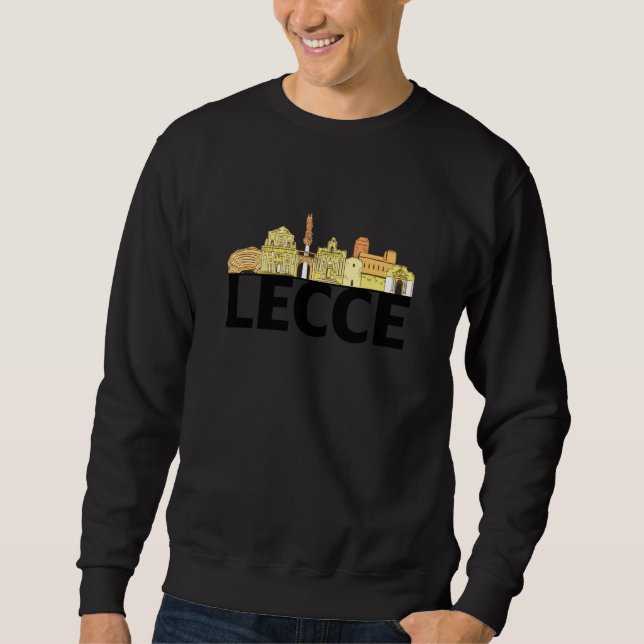 Lecce Italy Europe City Skyline Silhouette Outline Lång Ärmad Tröja (Framsida)
