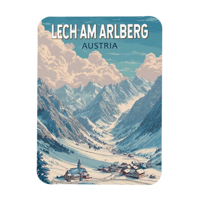 Lech am Arlberg Austria Illustration Travel Art Magnet (Vertikal)