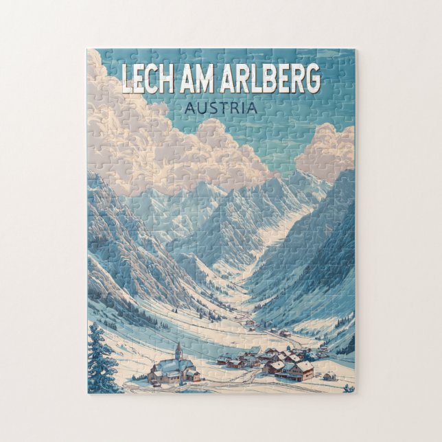 Lech am Arlberg Austria Illustration Travel Art Pussel (Vertikal)