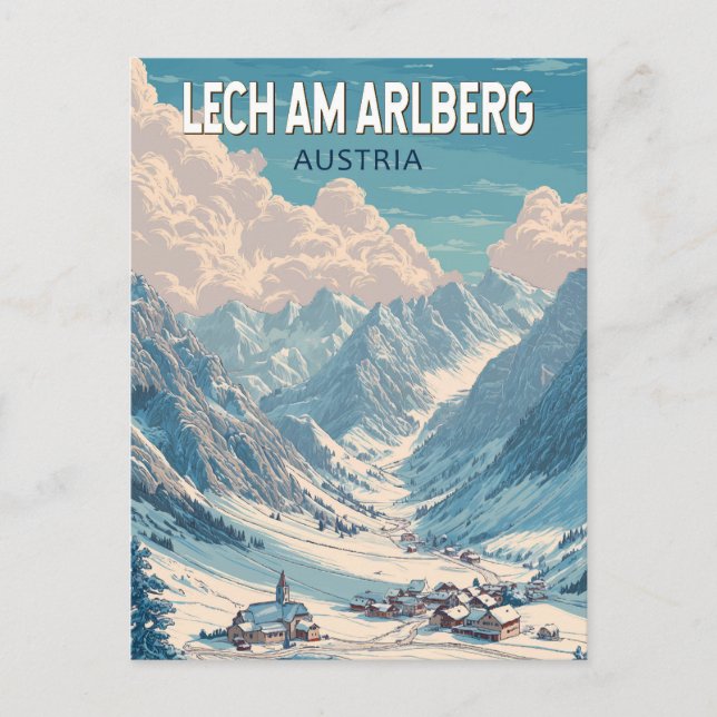 Lech am Arlberg Austria Illustration Travel Art Vykort (Framsida)