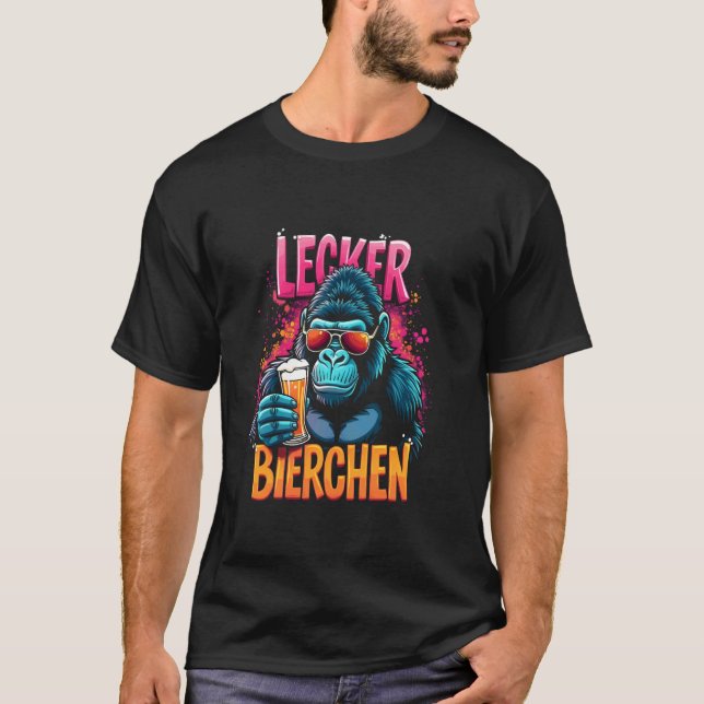 LECKER BIERCHEN Gorilla Beer Underhållning T Shirt (Framsida)